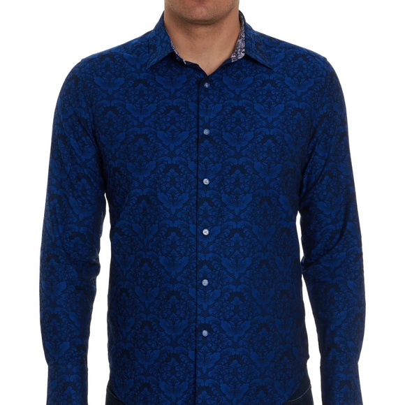 NWOT Mens Robert Graham Bayview Classic Fit Button Front Shirt Blue Floral LARGE - Picture 1 of 8